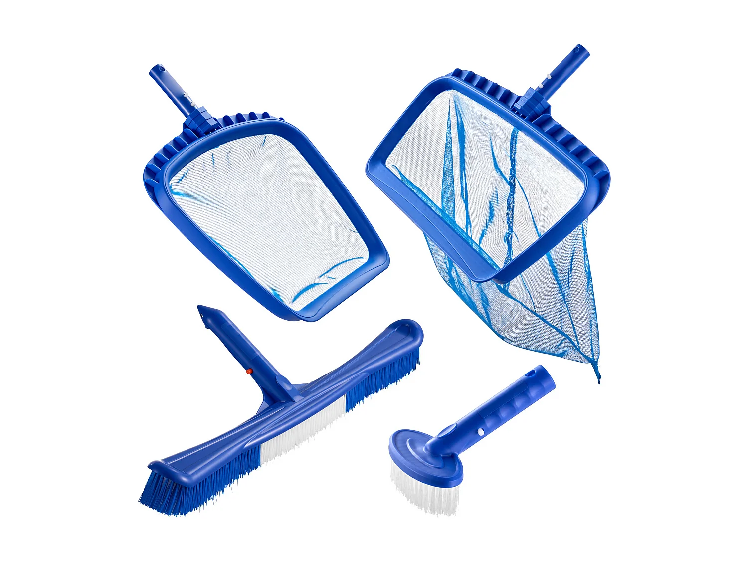 Zwembad Reinigingsset SucceBuy, 2 Afneembare Borstelkoppen 51 cm/14 cm en 2 Zwembad Schepnetten met Fijne Maschen, 4-in-1 Gereedschapsset voor Reiniging