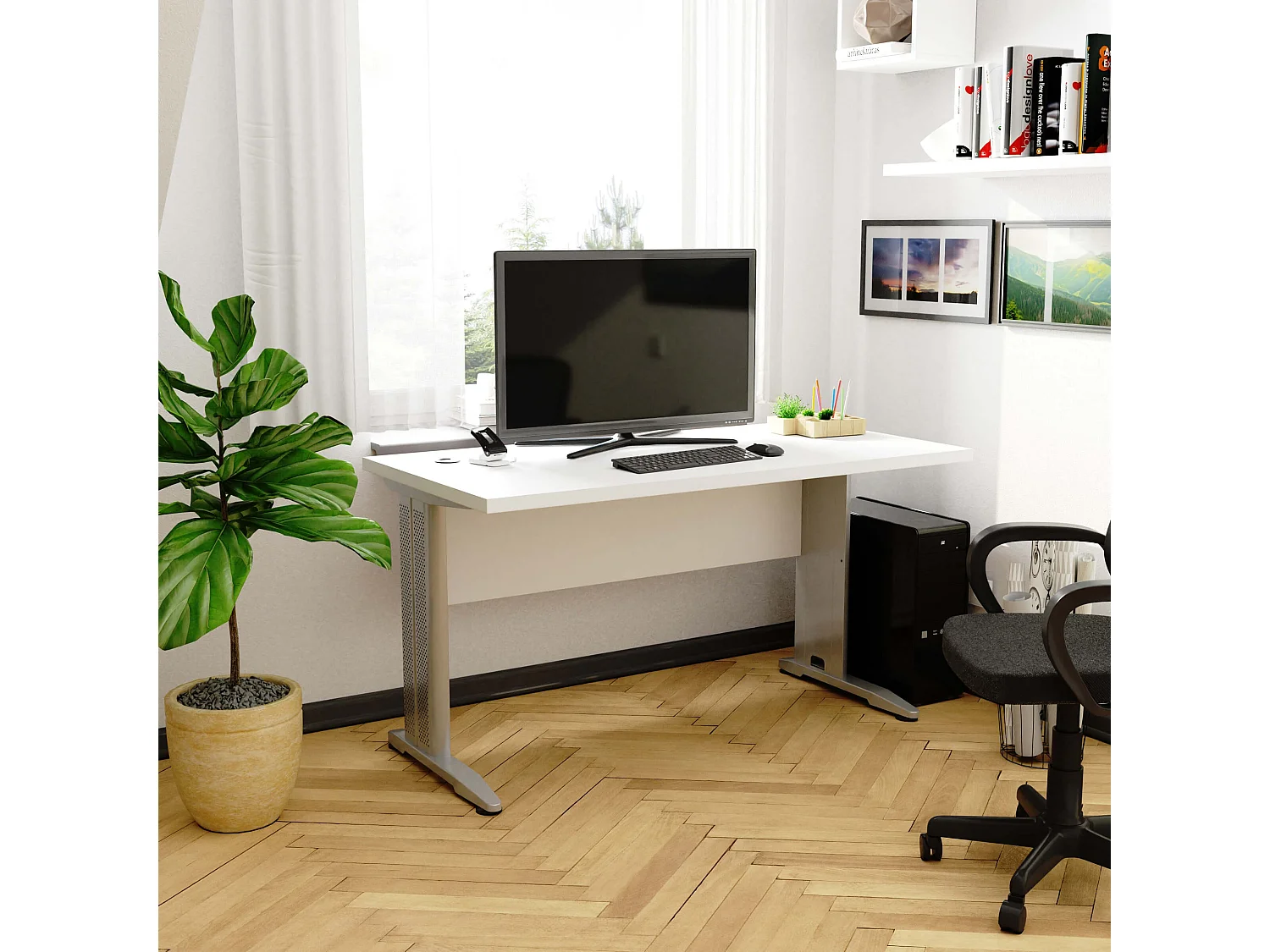 Bureau BM-135 / Computerbureau / Computer Tafel / Vrijstaand Bureautafel met Metalen Poten / Wit / 135 x 76 x 60 cm
