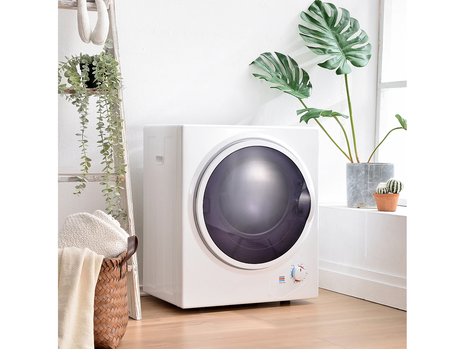 Witte wasdroger met dubbel filter – kan aan de muur worden gemonteerd – Droogtemperatuur van 65°C