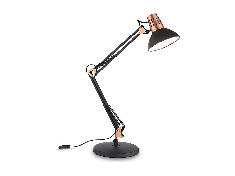 WALLY TL1, Zwarte en koperkleurige metalen tafellamp met scharnier, Ideal Lux