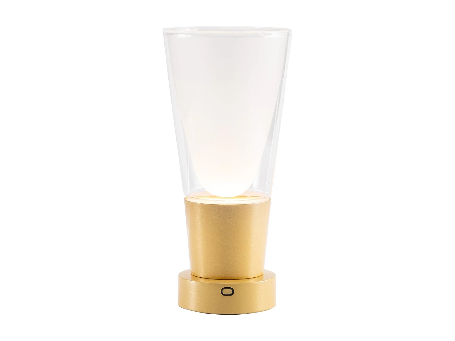 Zafferano Soffio Vaas – Oplaadbare IP65 LED-tafellamp met vaasfunctie, touchdimmer, transparant glas en gouden voet – 10 uur batterijduur