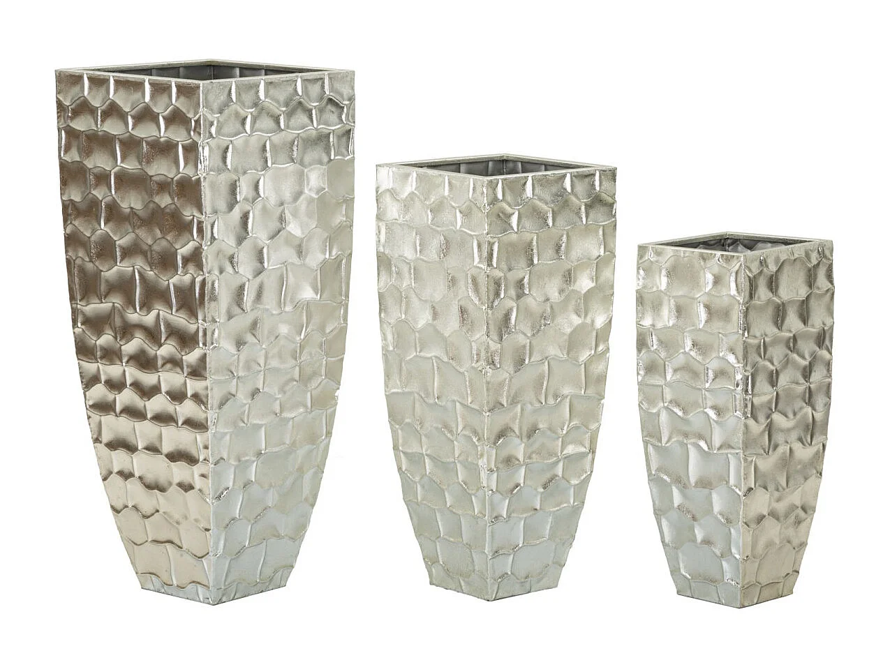 Zilveren metalen bloempothouder cm Ø 38,1×90,8-30,5×75,6-24,8×62,2.