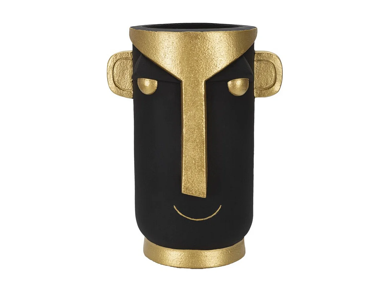 Zwarte en gouden harsvaas met tribale kop, 30×23,5×40 cm