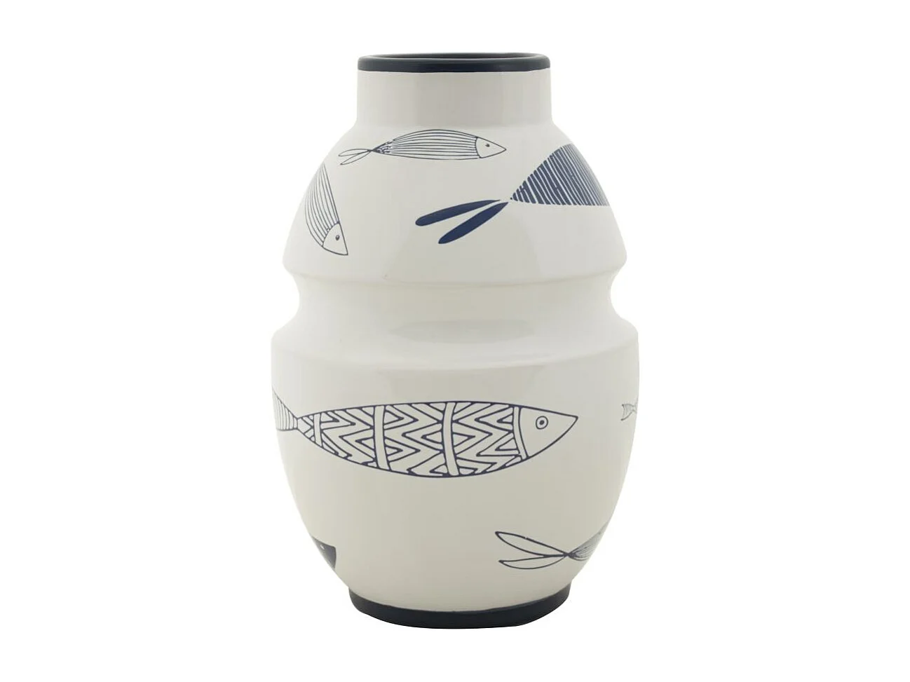 Witte keramische vaas met vis Ø cm 15×24
