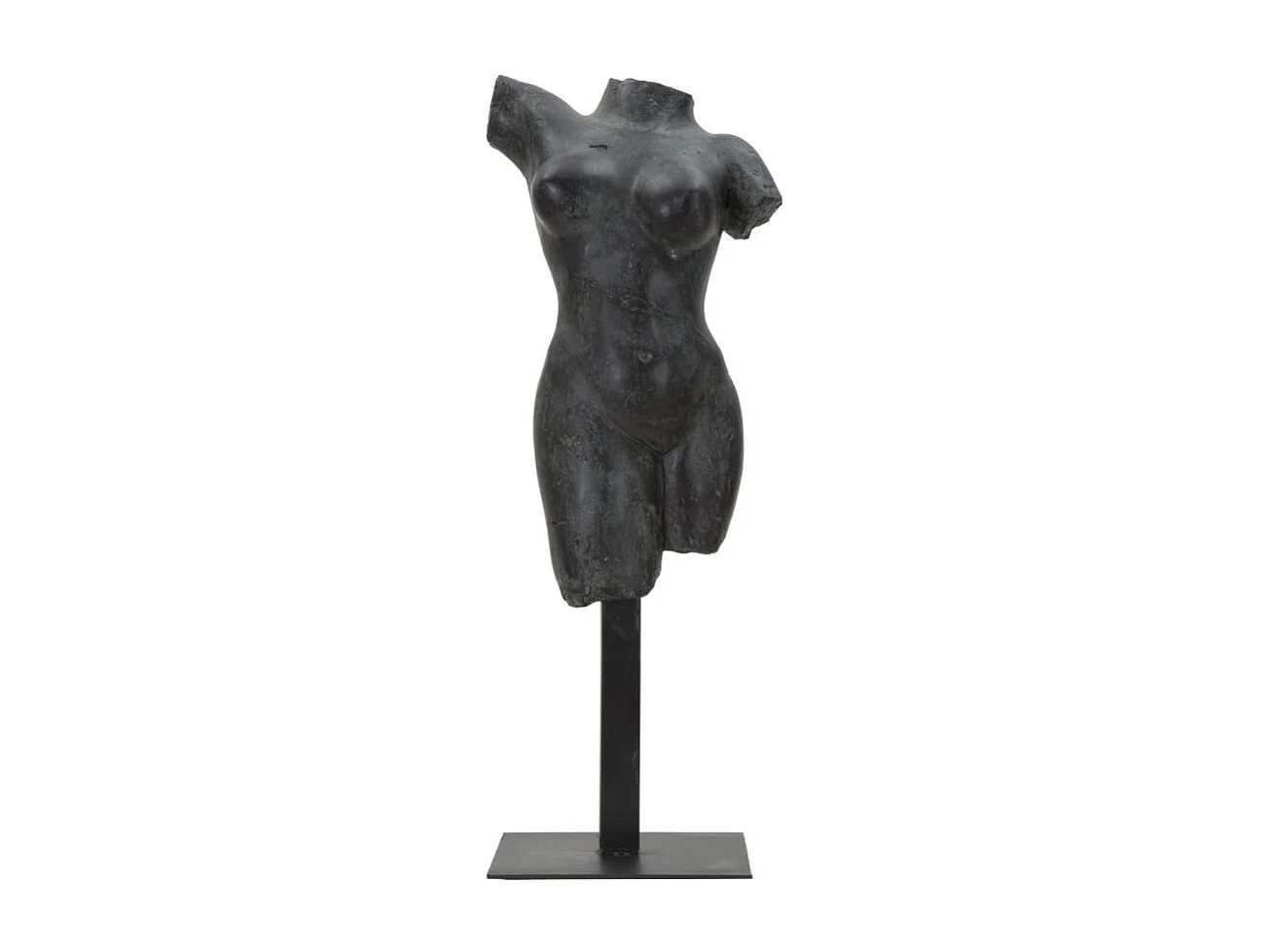 Zwarte harssculptuur met metalen voet 19x17x50 cm