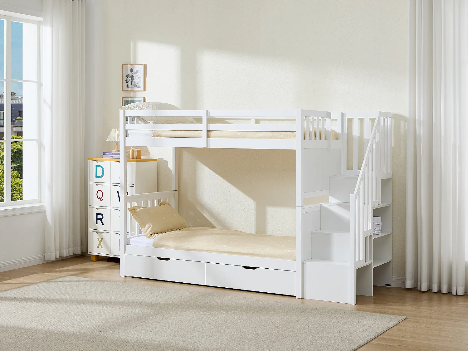Stapelbed 90 x 190 cm met lades grenen en MDF wit – ZILENI