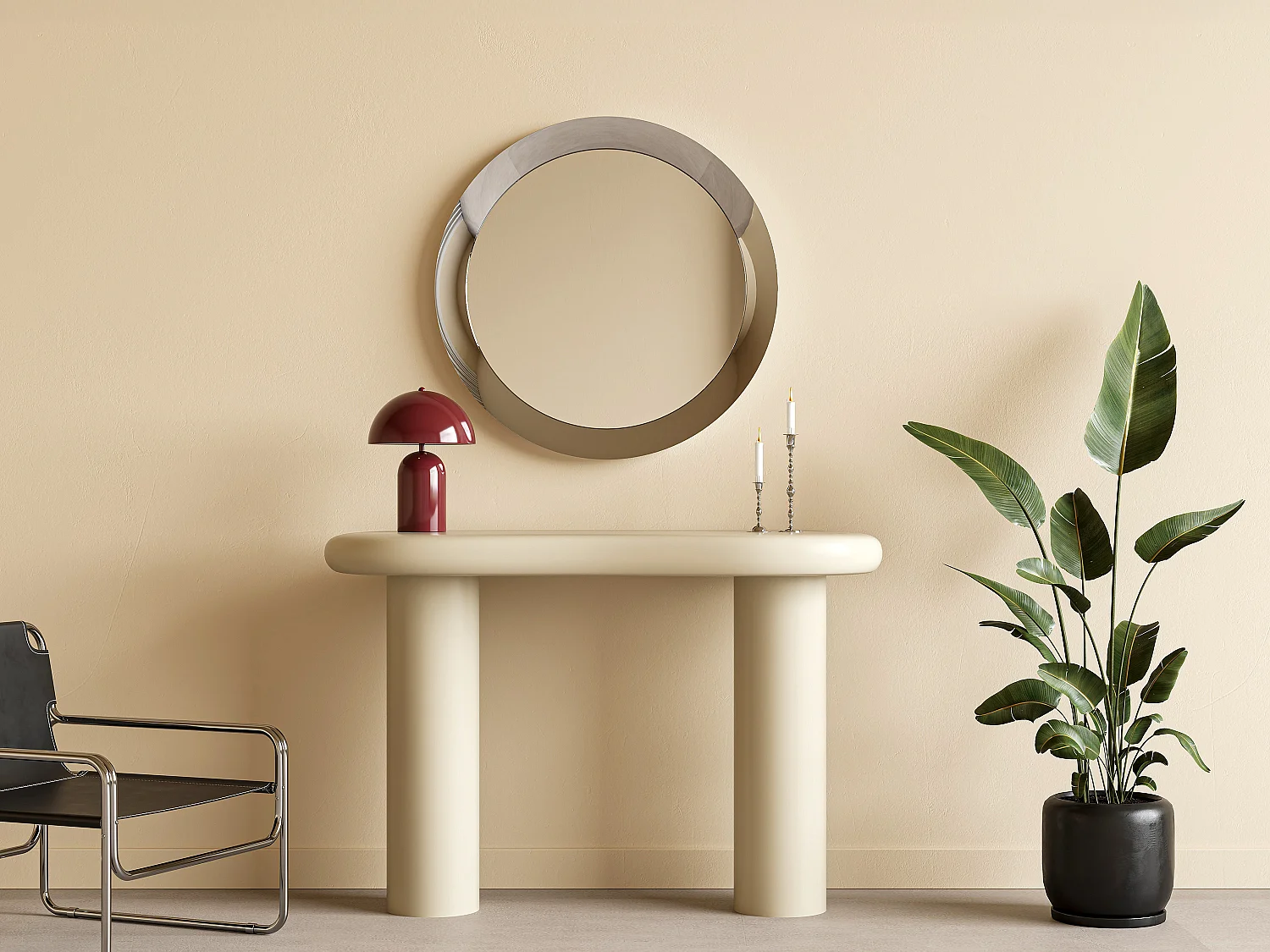 Ronde wandspiegel van aluminium, Ø 90 cm, Verchroomd, ZIRYA