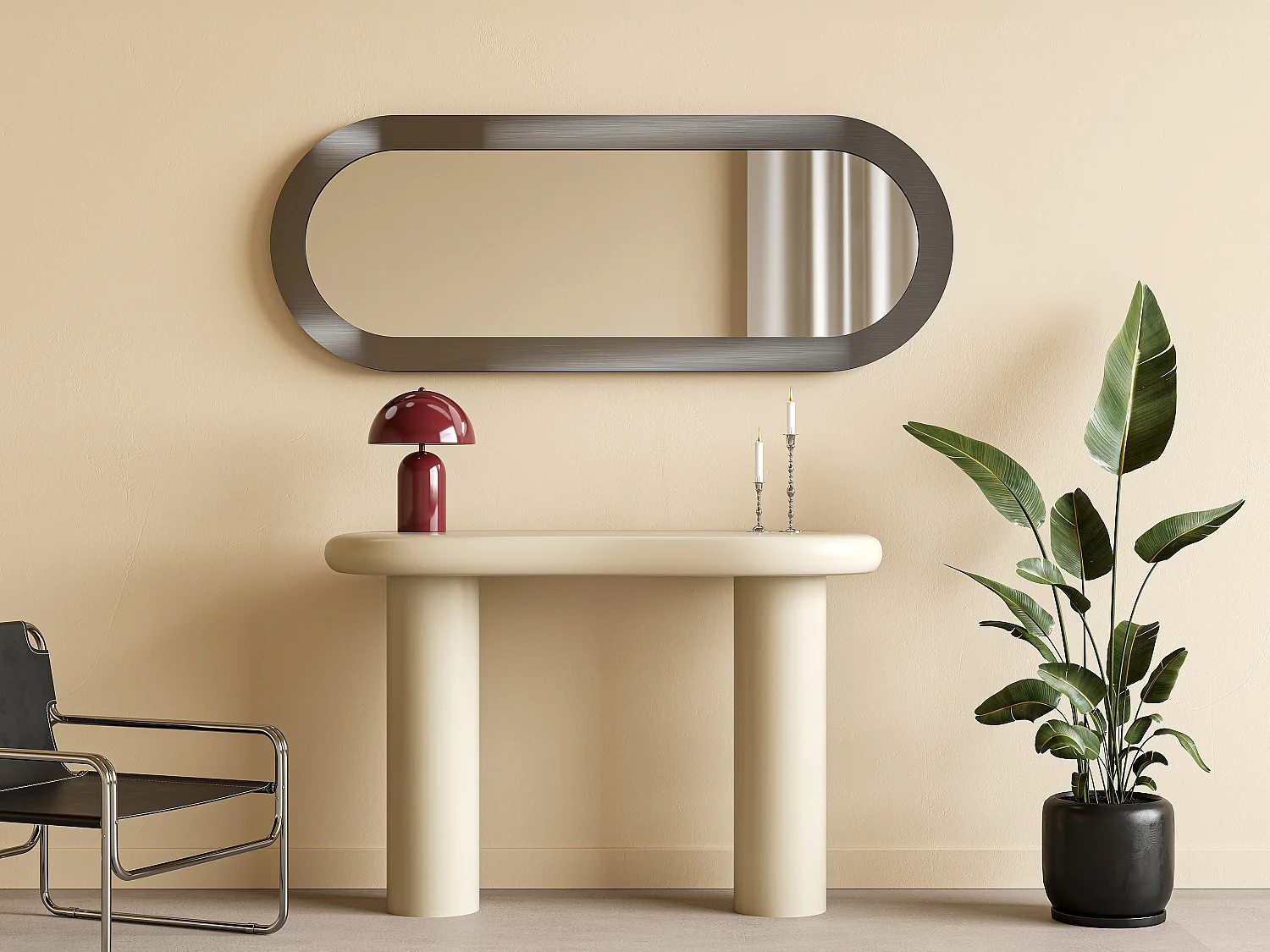 Ovale aluminium wandspiegel, B. 60 x H. 160 cm, Geborstelde afwerking, ZIRYA