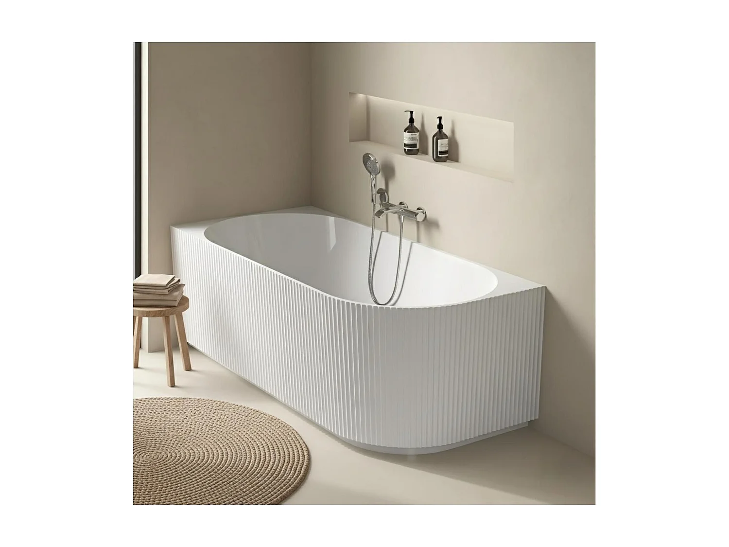 Wit semi-eiland acryl geribbeld bad 170cm – Linkerhoek STRIA