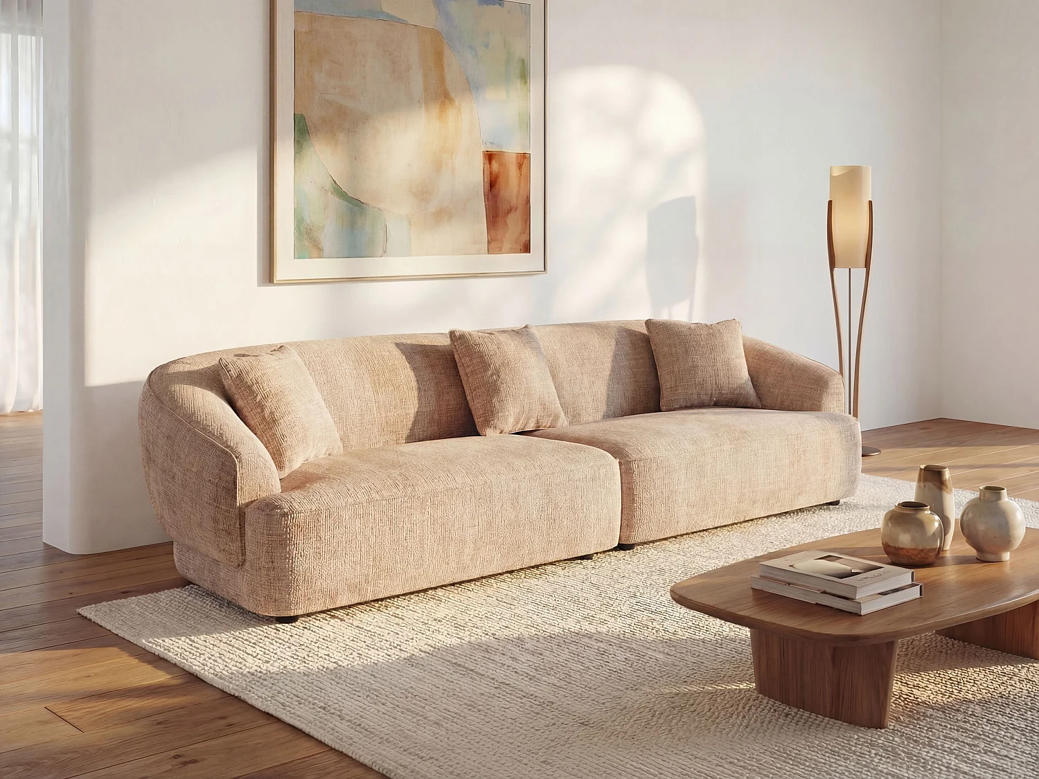 Beige 4-zits bank in getextureerde stof ZULIAKA