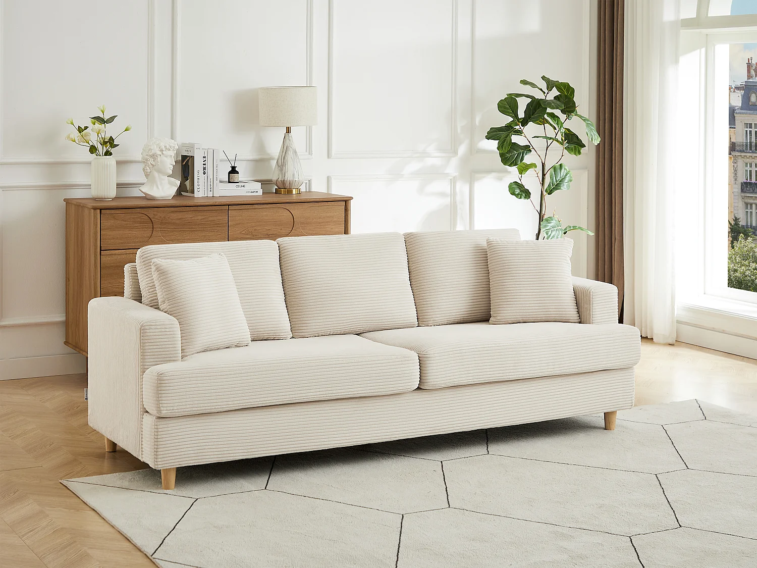 Beige corduroy 3-zitsbank YOCABA