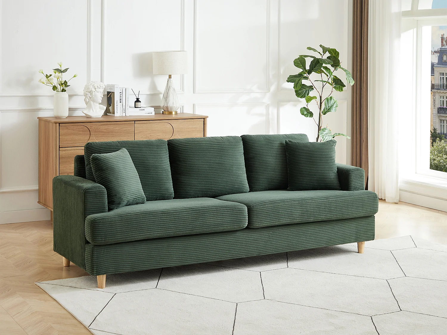3-zits bank in groene corduroy YOCABA