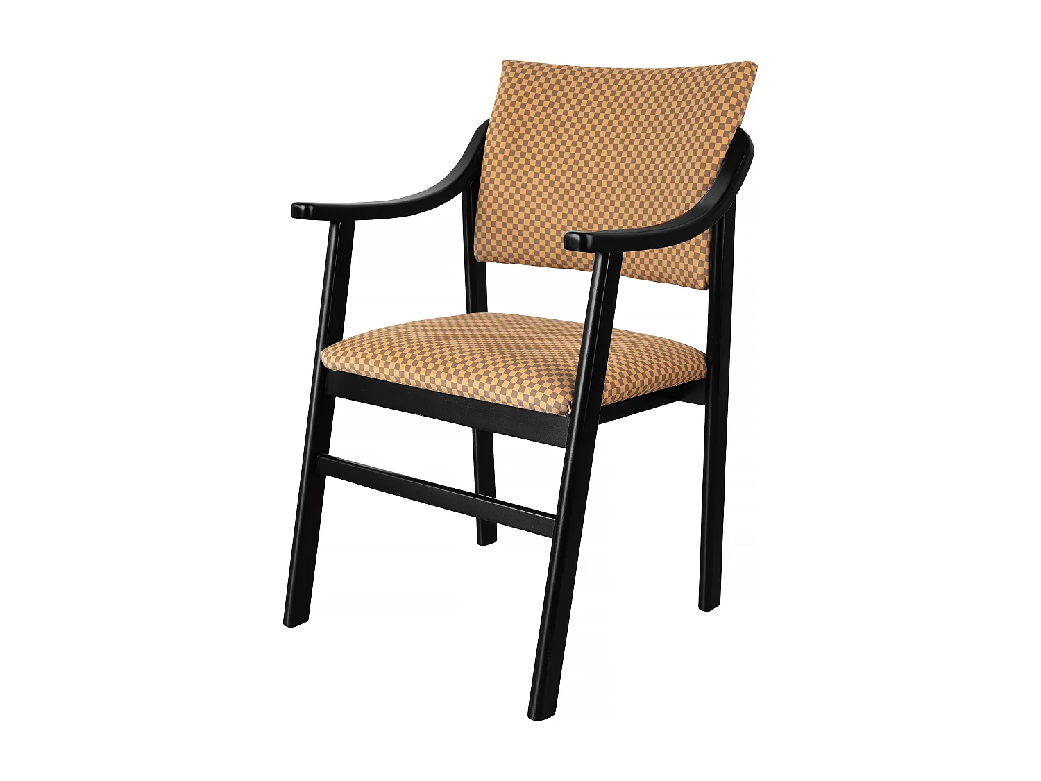 Zwarte houten stoel met beige dambordpatroon stof ETIENNE