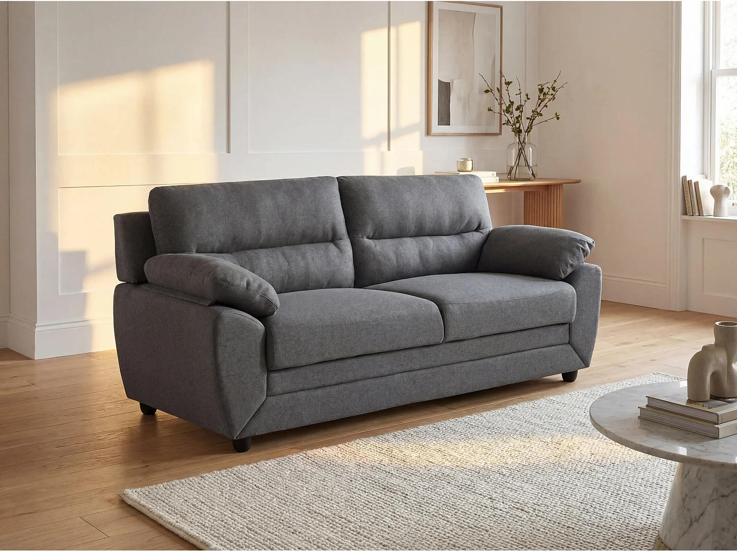 Driezitsbank van stof MANOA – Antraciet – Elegant ontwerp