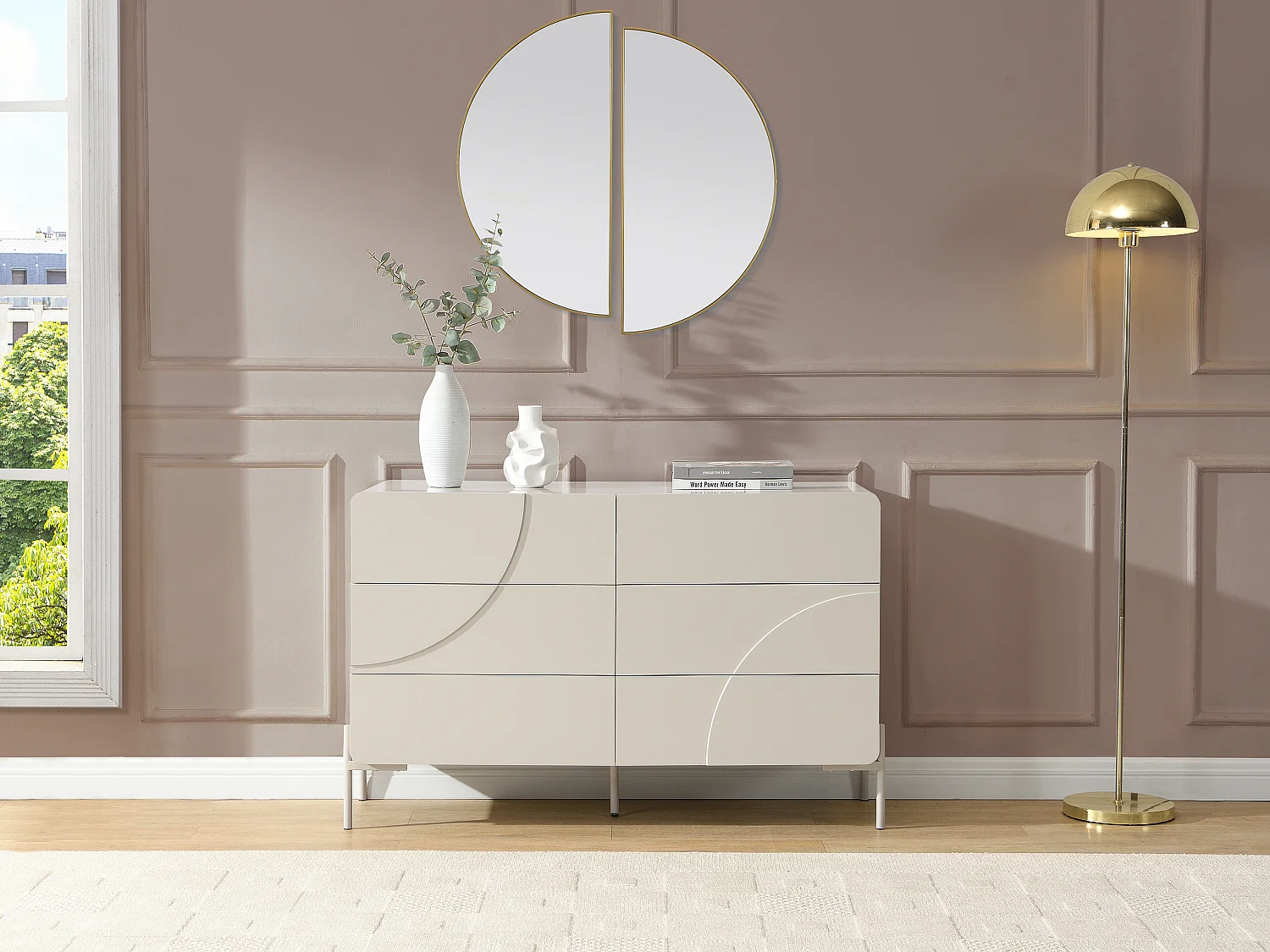 Commode met 6 lades MDF in beige kleur – ZELINARO