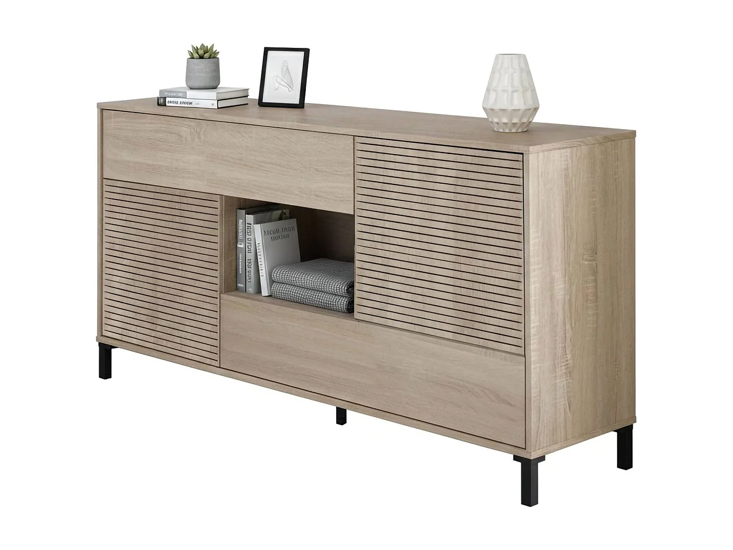 Dmora Dressoir Waco 41x151x80h cm Bruin Eiken 2 Planken 2 Laden, Kast 5 Vakken