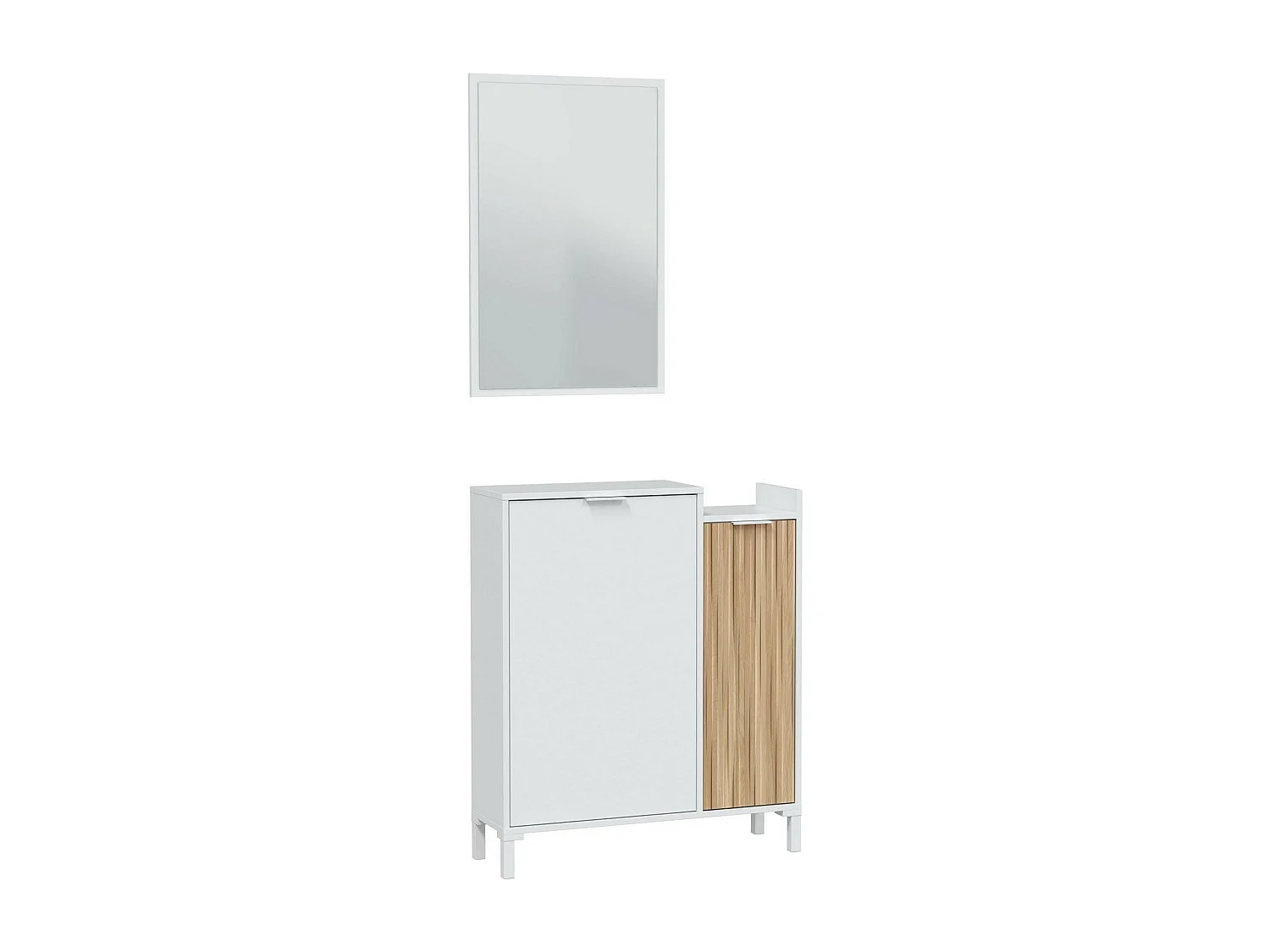 Dmora Halmeubel Williamsport 24x77x91h cm Wit Inclusief Spiegel, 3 Planken, Modulair