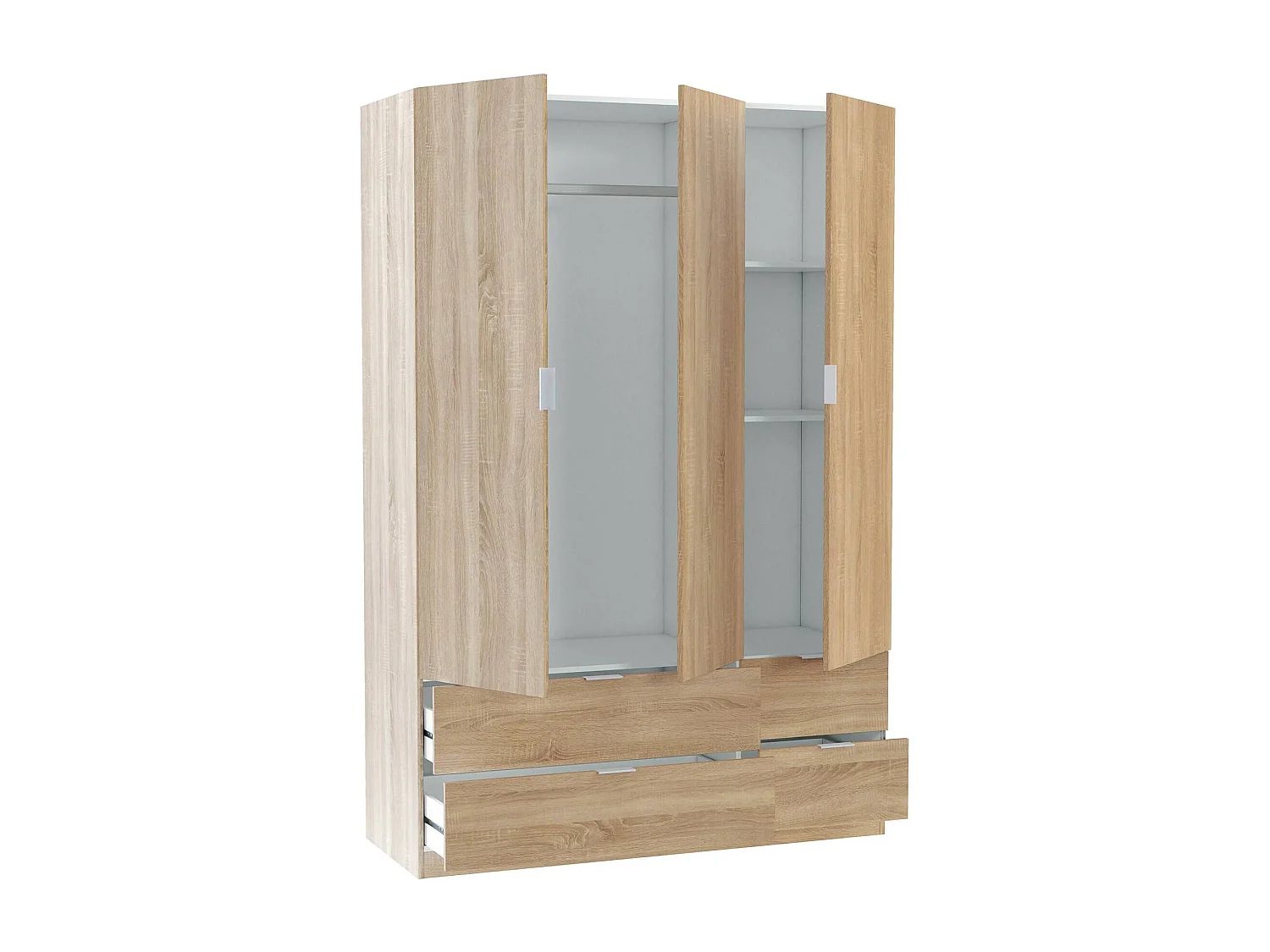 Dmora Kledingkast 3 Deuren Weymouth 52×135 cm Bruin Eiken Kledingstang 2 Planken, Slaapkamerkast 4 Laden