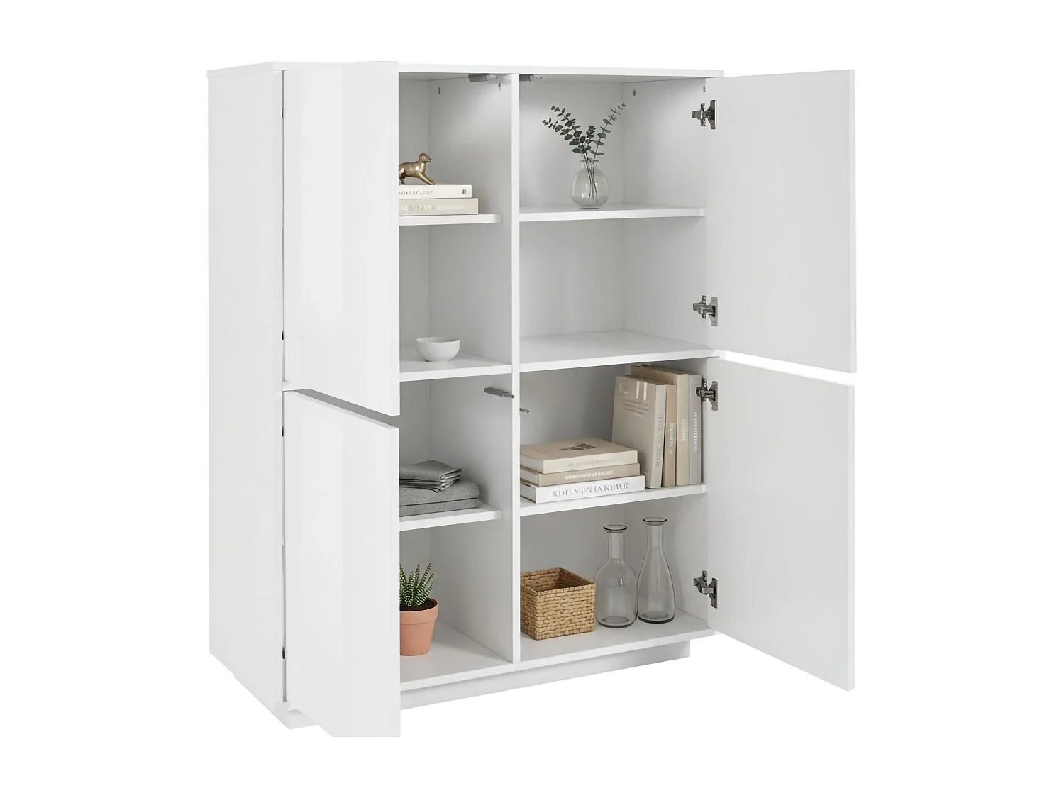 Dmora Dressoir Zaccaria 41x100x126h cm Wit Glans 6 Planken 4 Deuren, Kast 8 Vakjes Made in Italy