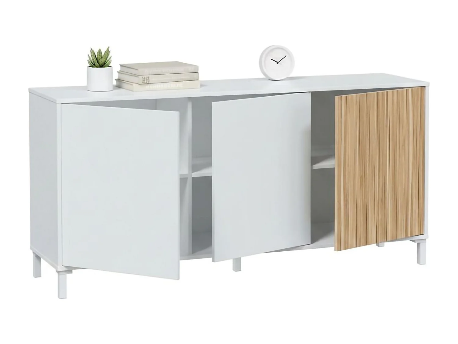 Dmora Dressoir Woburn 40x154x74h cm Wit 3 Planken 3 Deuren, Dressoir 6 Vakken