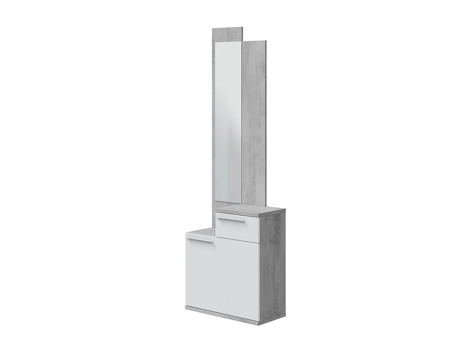 Dmora Waltham Halmeubel 28x61x185 cm Grijs Beton, Inclusief Spiegel, 4 Paar Schoenen, 2 Planken