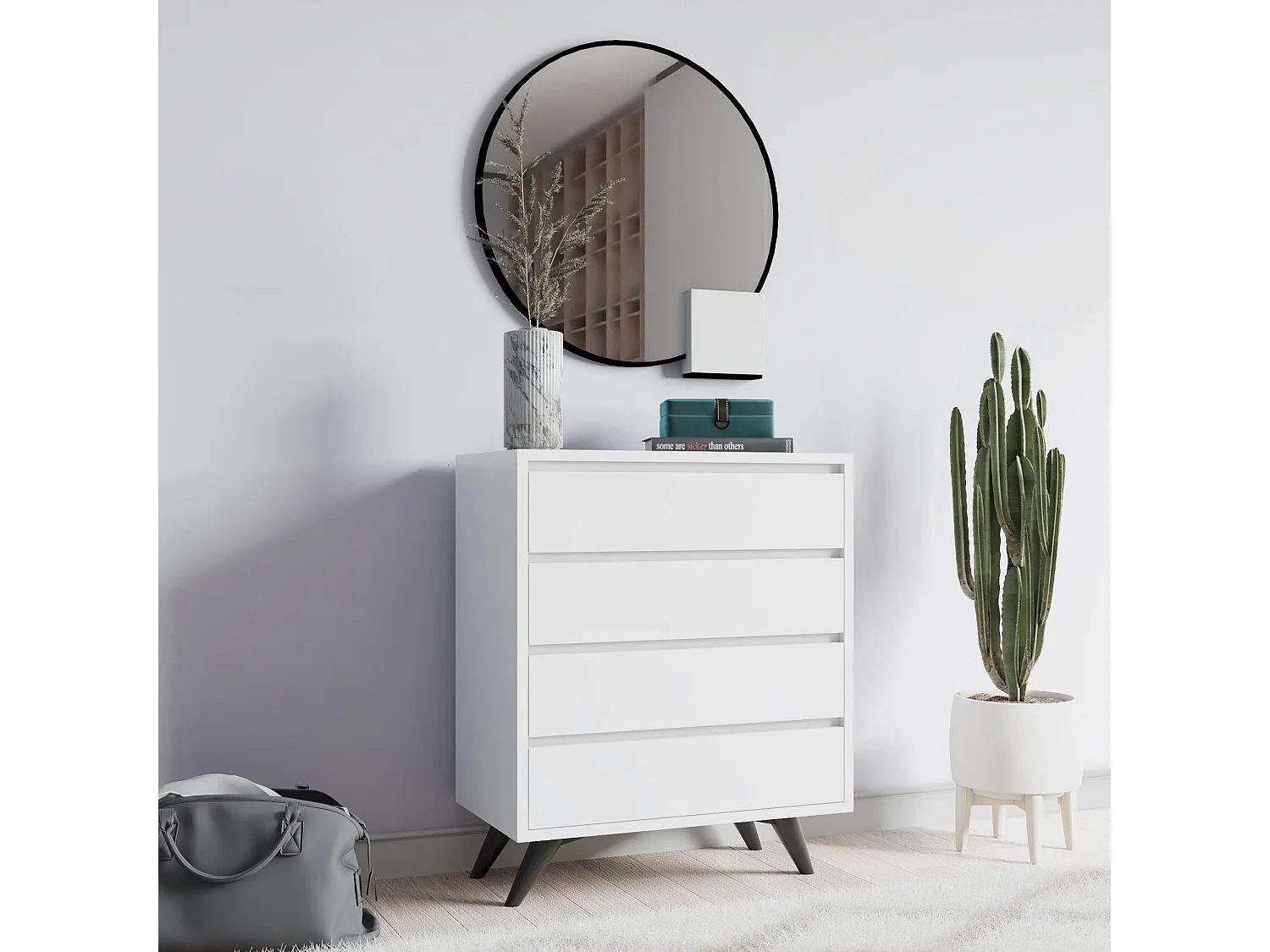 "Suvera Houten Ladenkast – Wit – 70 x 40 x 86 cm – 4 laden – Elegant ontwerp"