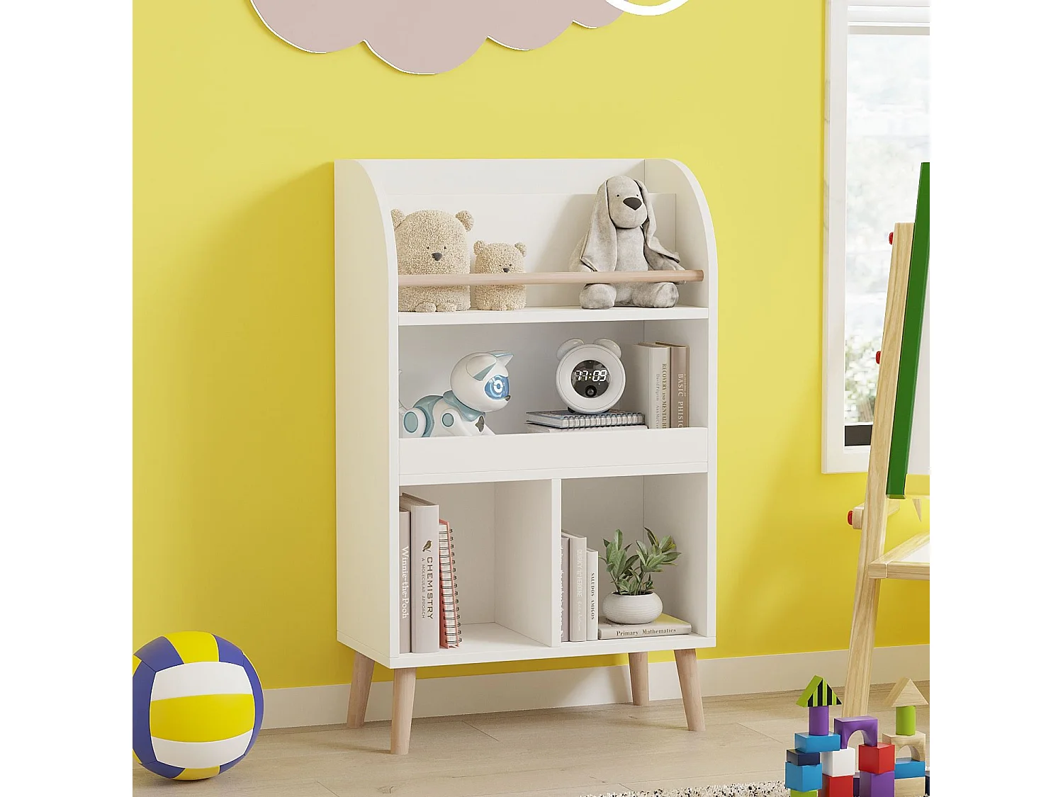 "Minola Houten Boekenkast – Wit – 60 x 30 x 102 cm – 4 Planken – Elegant Ontwerp"