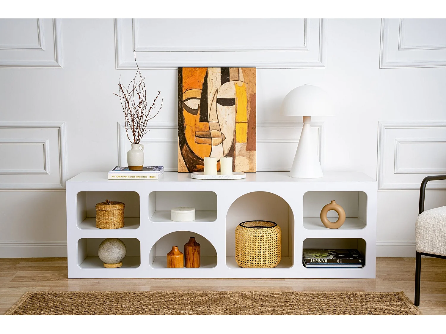 Moderne witte houten buffetkast "Ferlis" – 160 x 40 x 51 cm – Elegant ontwerp