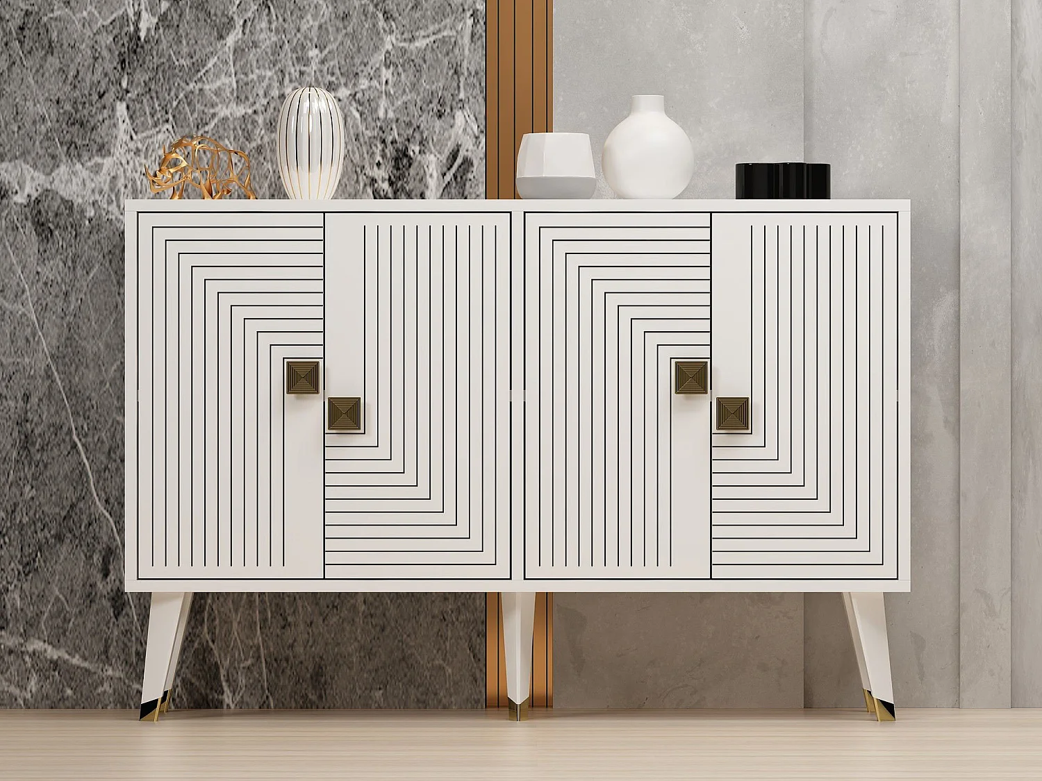 Moderne Witte Houten Buffet "Ahart" – 120 x 30 x 80 cm – 4 Deuren