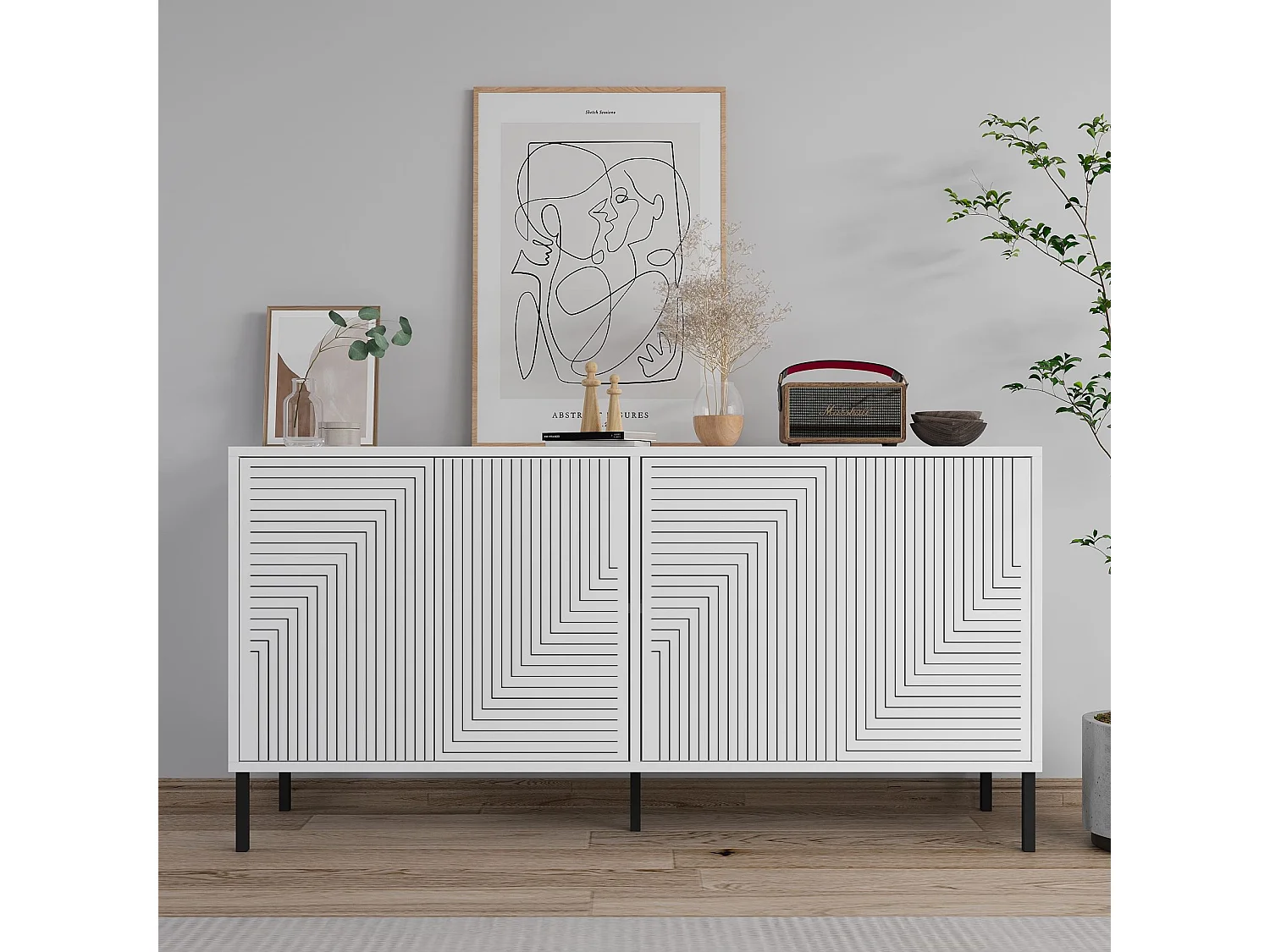 Moderne Geometrische Houten Buffetkast "Evolet" – Wit 150 x 36 x 75 cm