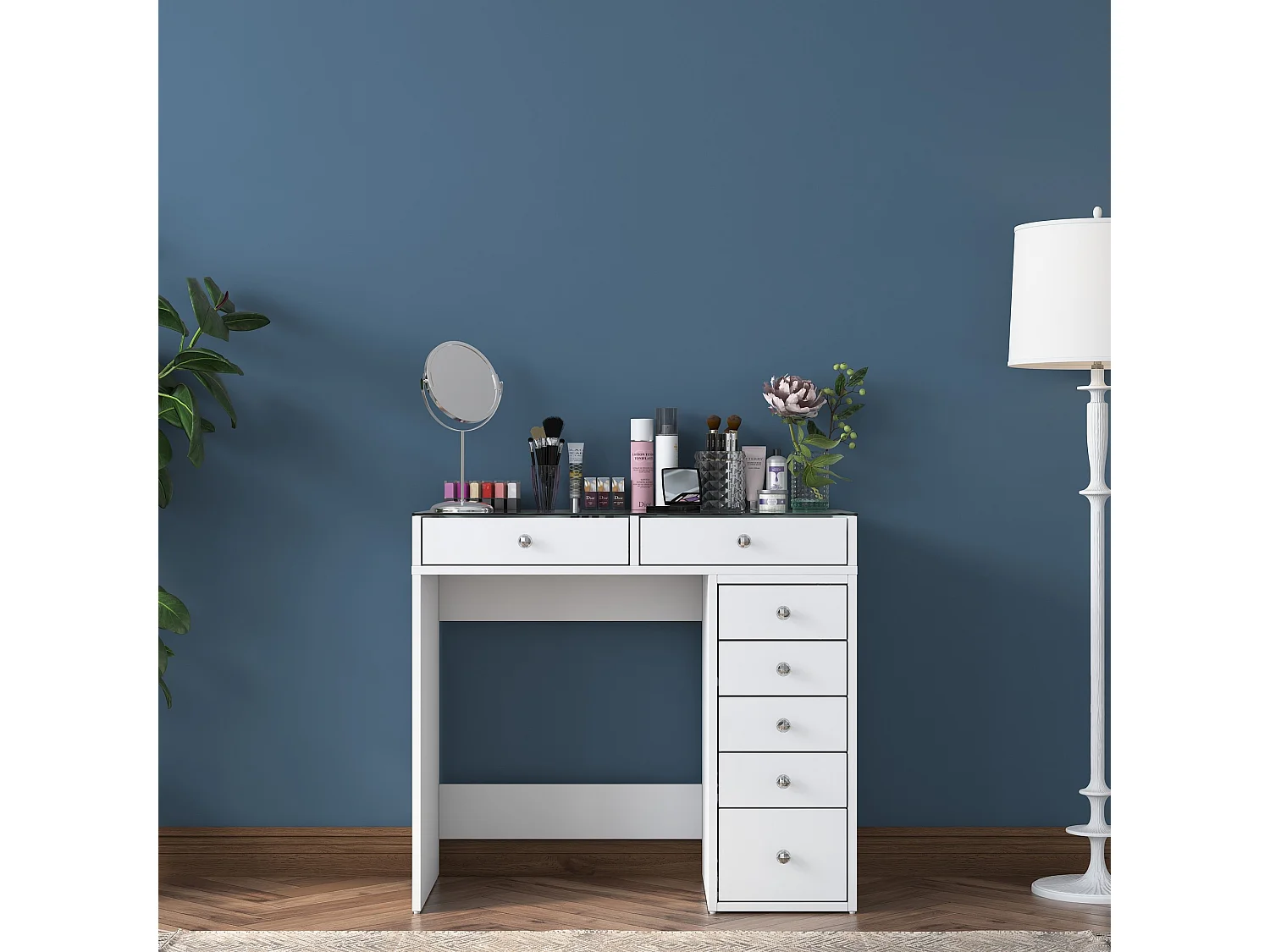 "Soma Houten Make-up Kaptafel met 7 Laden – Wit – 90 x 44 x 80 cm"