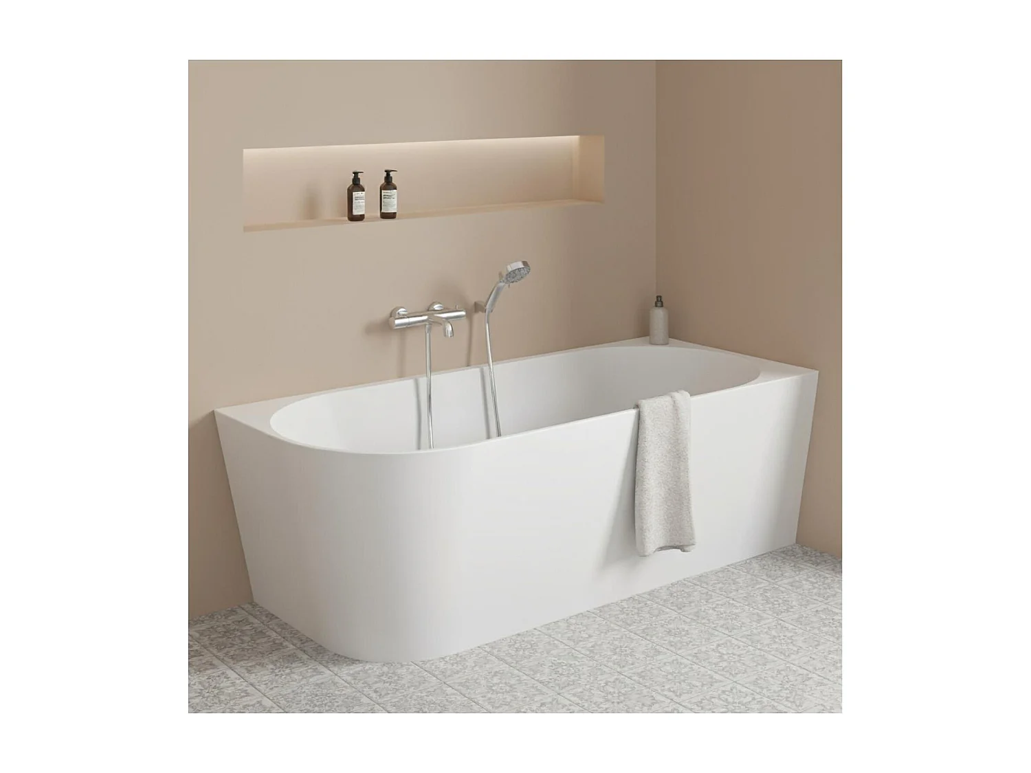 Wit acryl semi-vrijstaand bad 150cm – Rechte hoek MILO