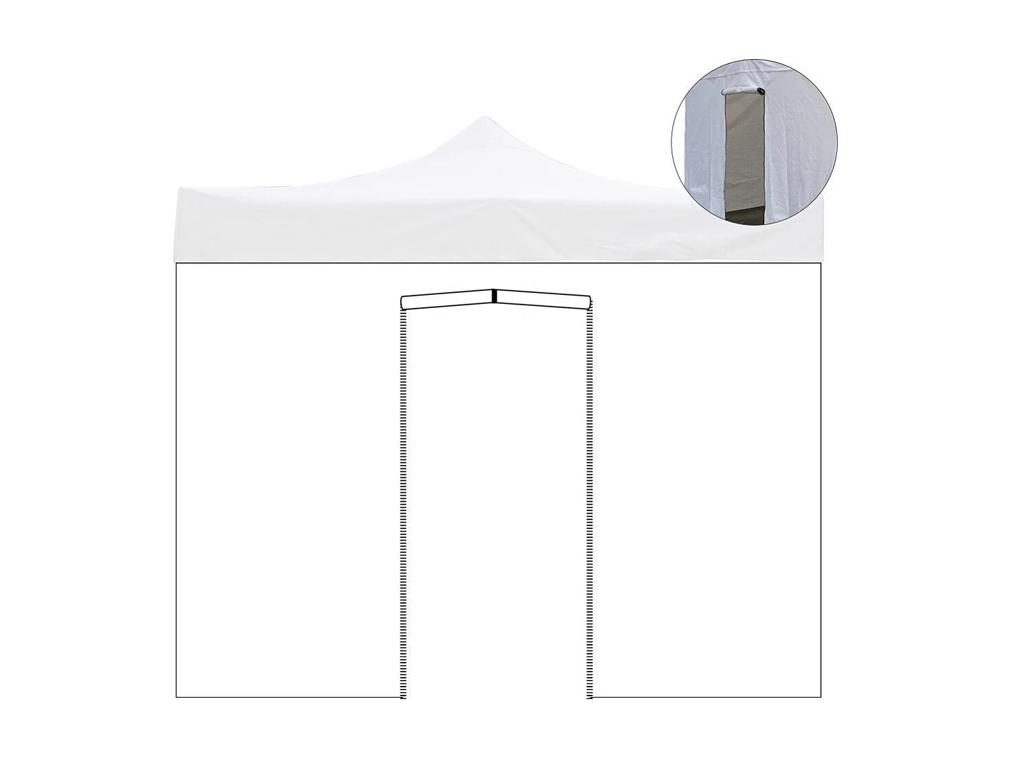 Waterdicht wit zijpaneel van 6×2 meter met oprolbare deur voor een opvouwbare partytent van 3×6 meter.