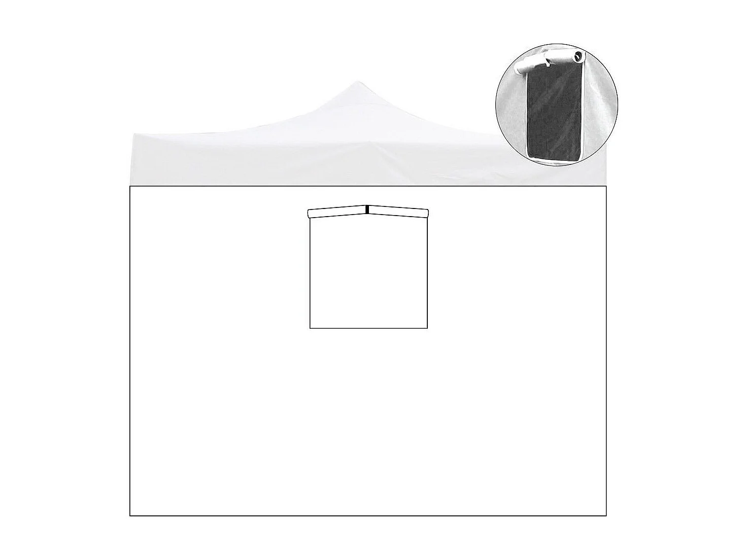 Waterdichte witte zijluifel van 3×2 meter met raam voor een uitschuifbaar tuinpaviljoen van 3×3 meter.