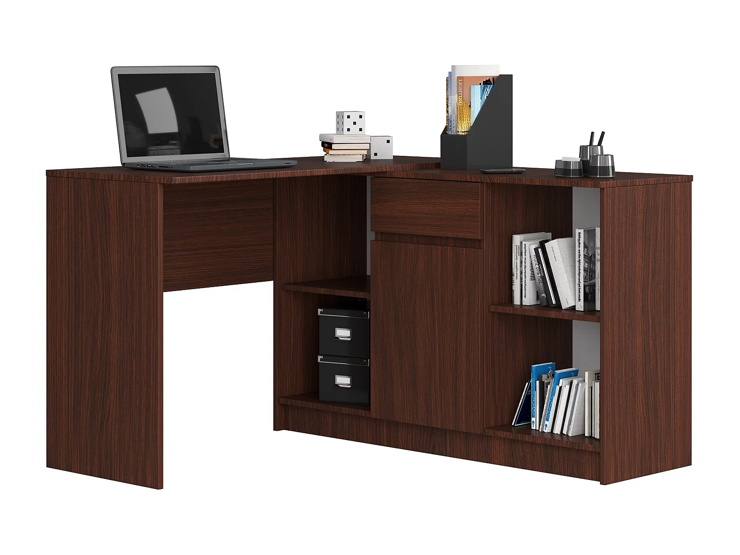 Wenge Hoekmeubels Set B-17 – Wenge Bureau en Kast met Lade en Planken