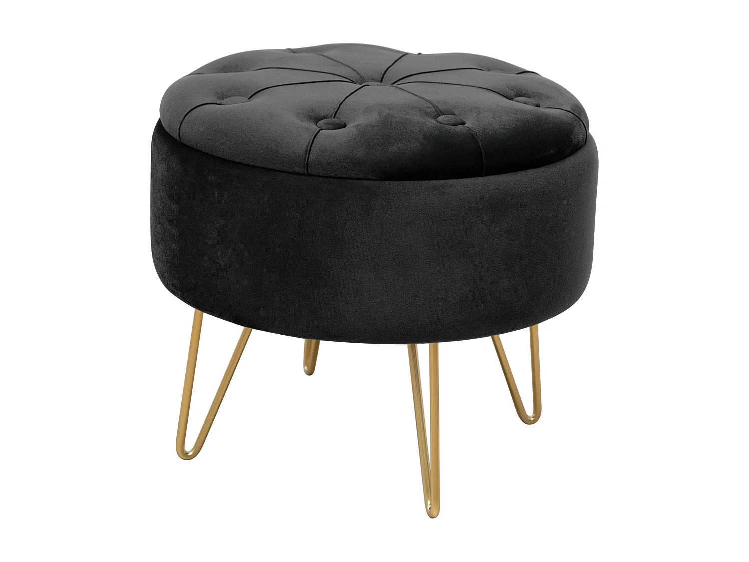 Zwarte Velours Poef met Gouden Basis – Rond en Openbaar, DIY Montage – Max. 80 kg Belastbaarheid