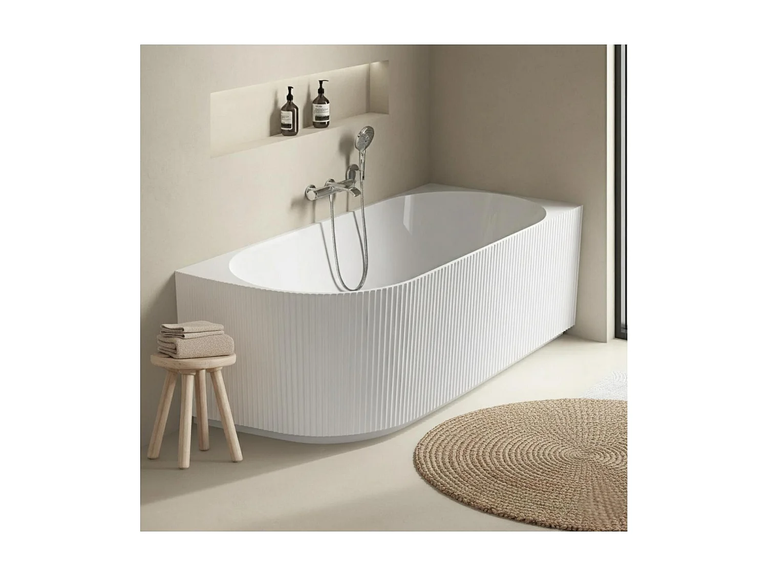 Wit semi-eiland acryl geribbeld bad 170cm – Rechte hoek STRIA