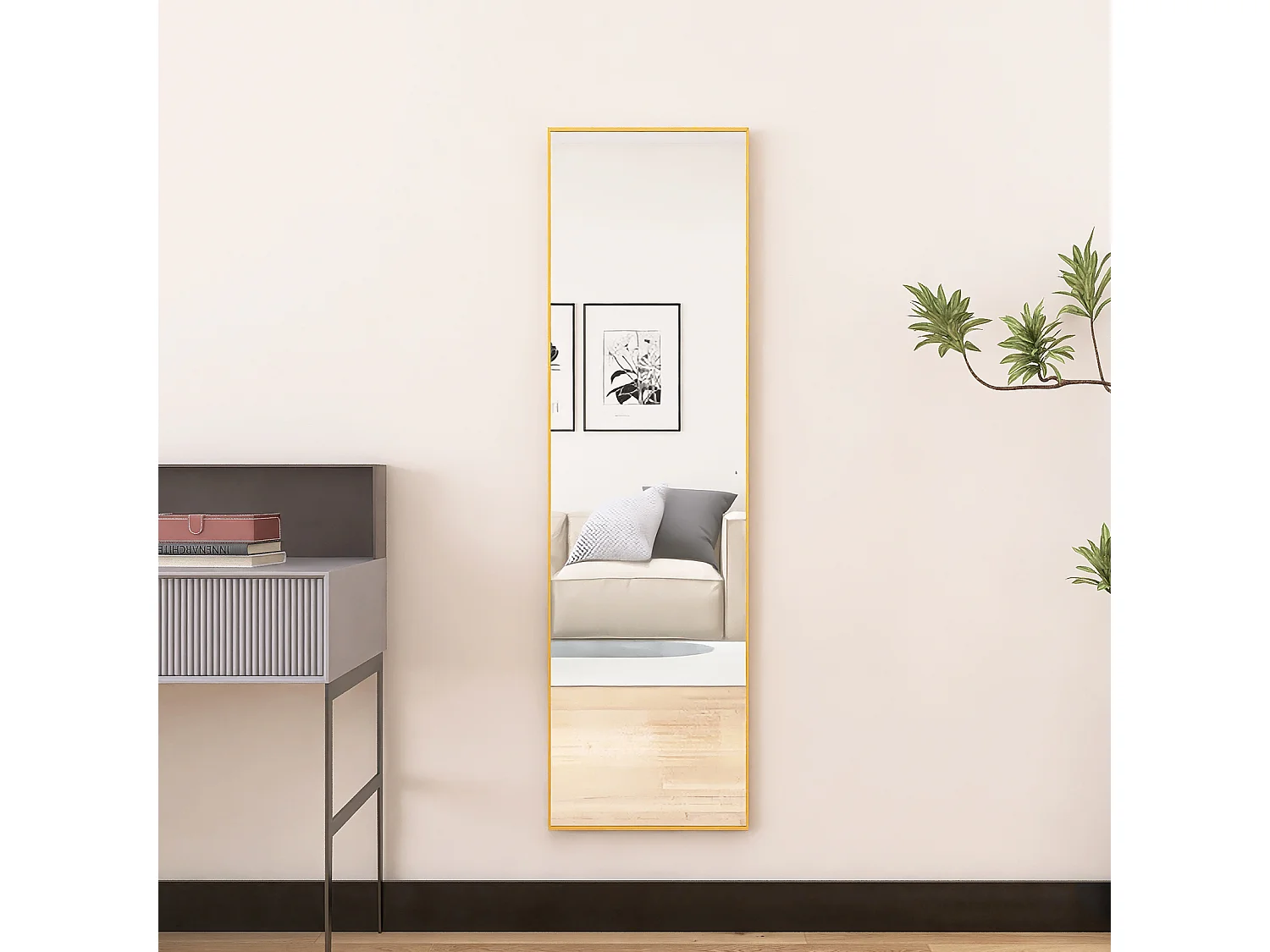 Volledige Lengte Wandspiegel 140x40cm Gouden Metalen Frame Art Deco Stijl Modern