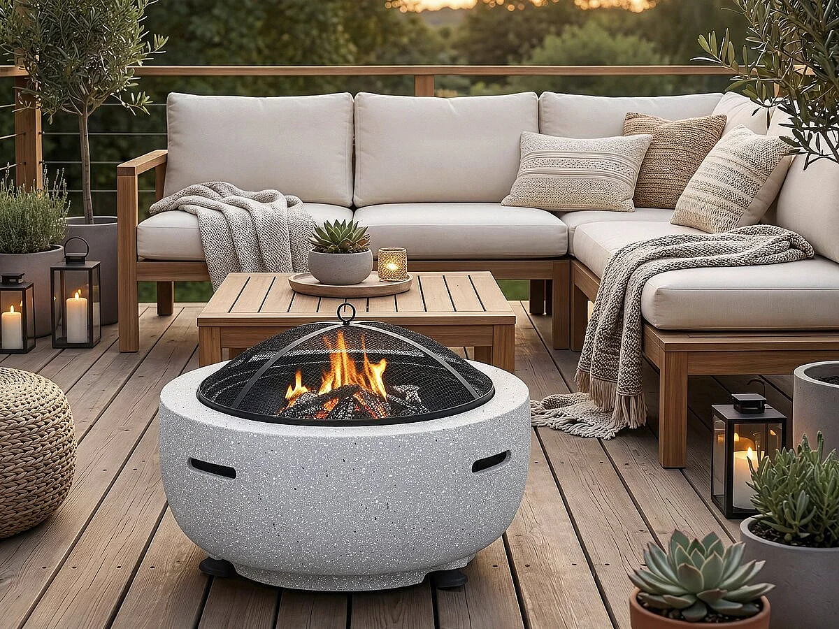 Volkan" stenen barbecuevuur – 60 x 60 x 40 cm – Wit