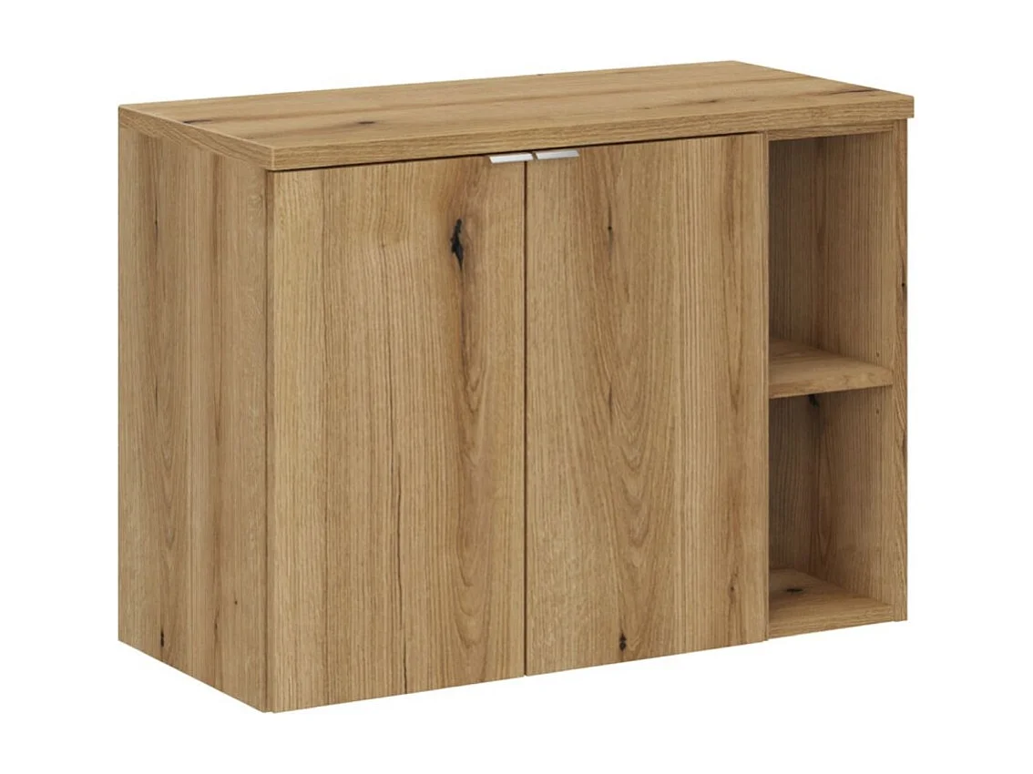 Zwevende badkamerset VANO eiklook 80cm: onderkast met kastdeuren + zichtbare nissen + blad voor wastafel