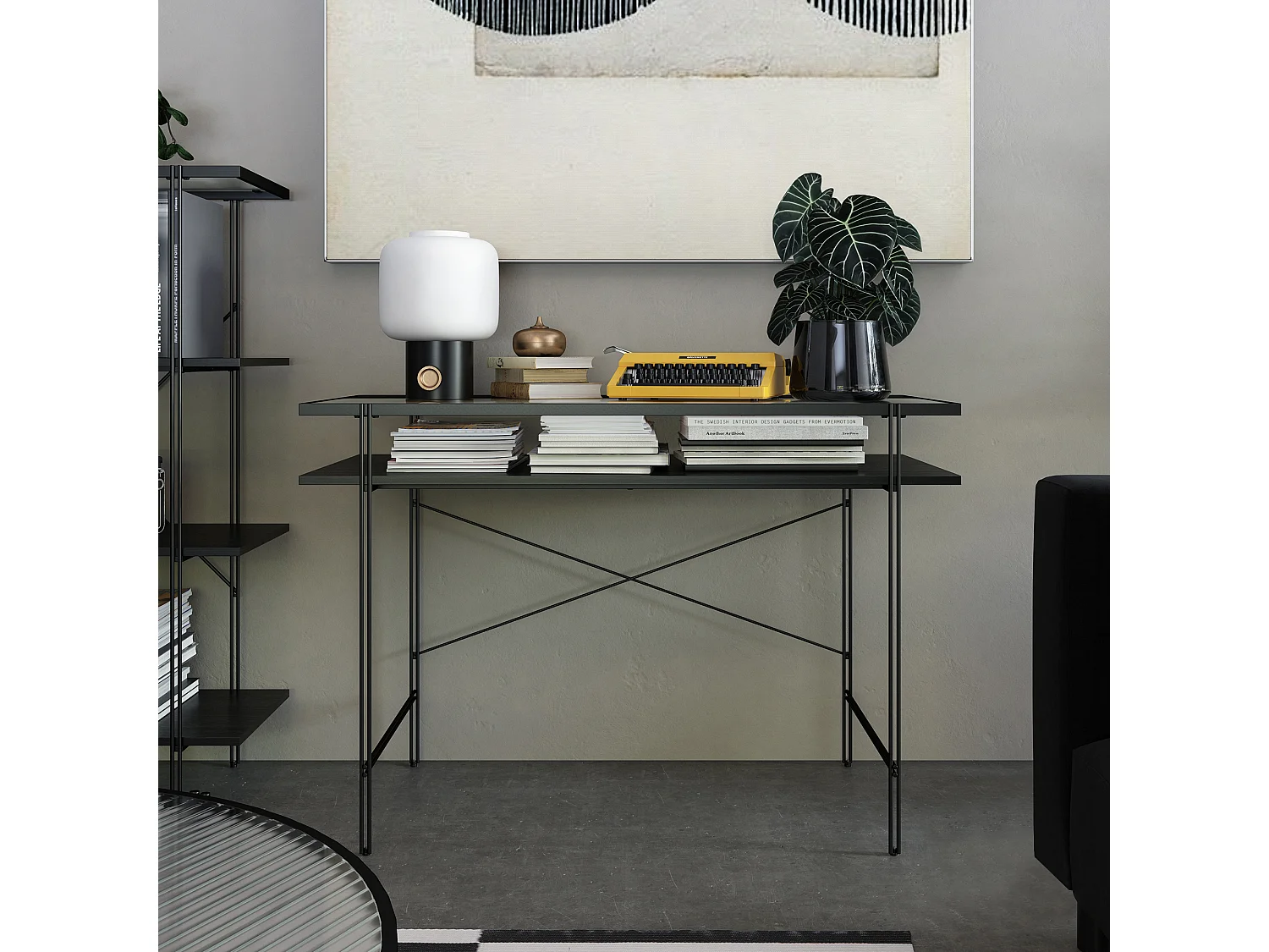 Wainwright | Computerbureau in helder glas en metalen frame zwart