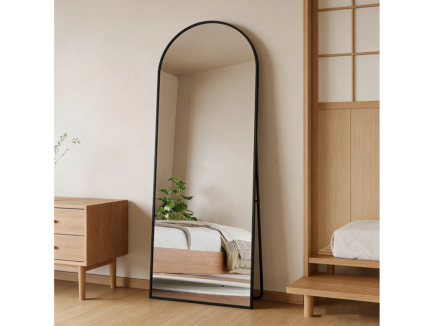 Vrijstaande spiegel 162×53 cm, grote staande spiegel, elliptisch, voor slaapkamer, woonkamer, hal, zwart