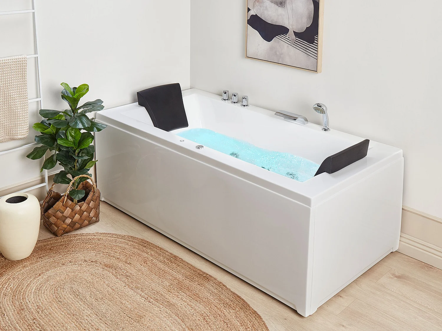 Hoek bubbelbad met LED VARADERO Rechterzijde 183 x 90 cm Wit