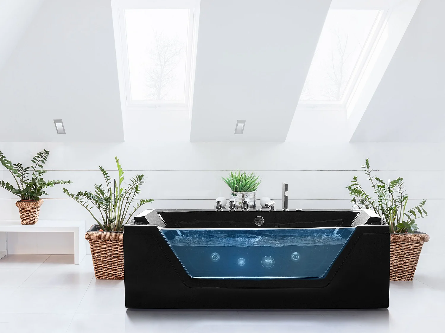 Hoek bubbelbad met LED SAMANA 153 x 71 cm Zwart