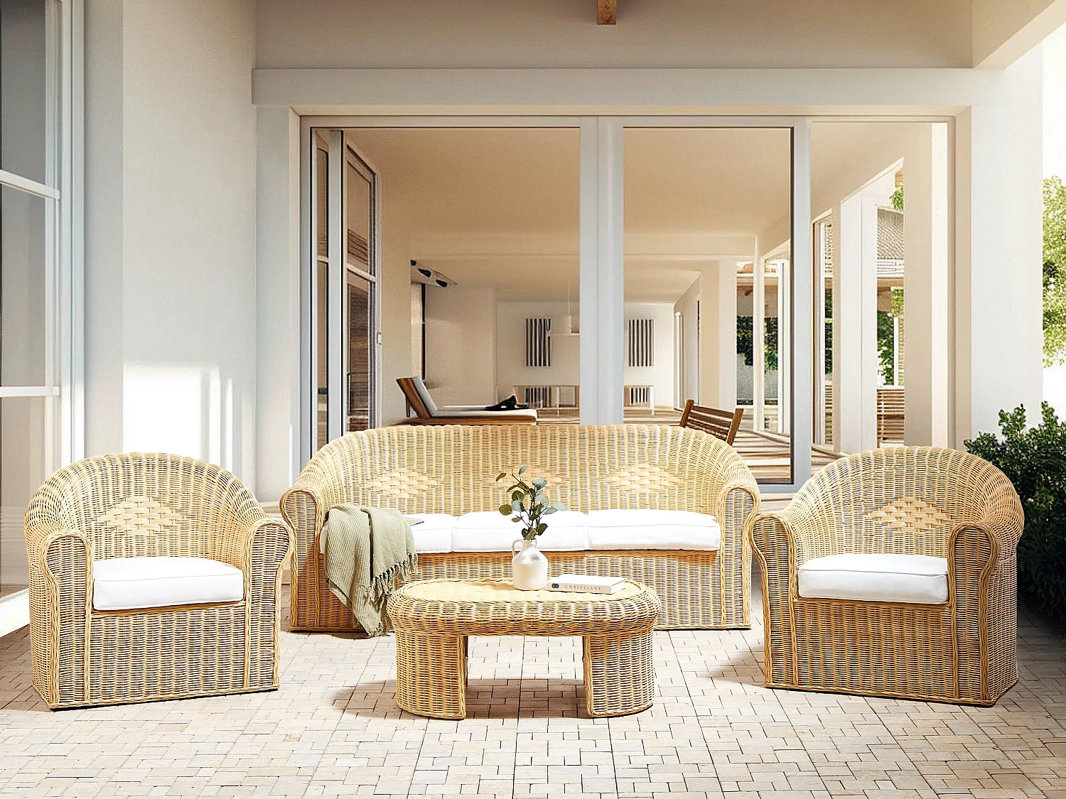 Loungeset met tafel 5-zitter LIVADEIA Rotan Natuurlijk