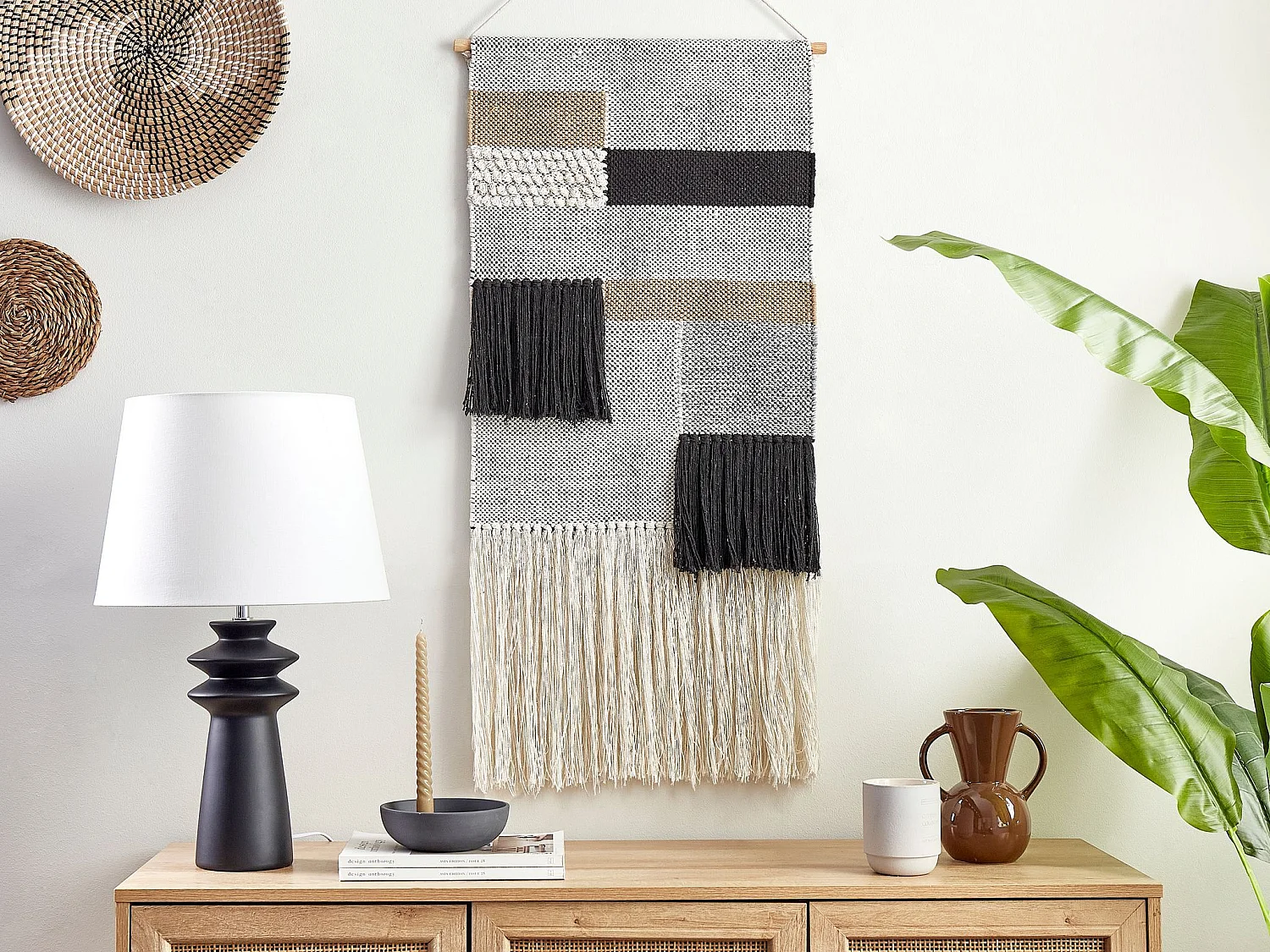 Stoffen wanddecoratie HANGU Katoen 114 cm Beige