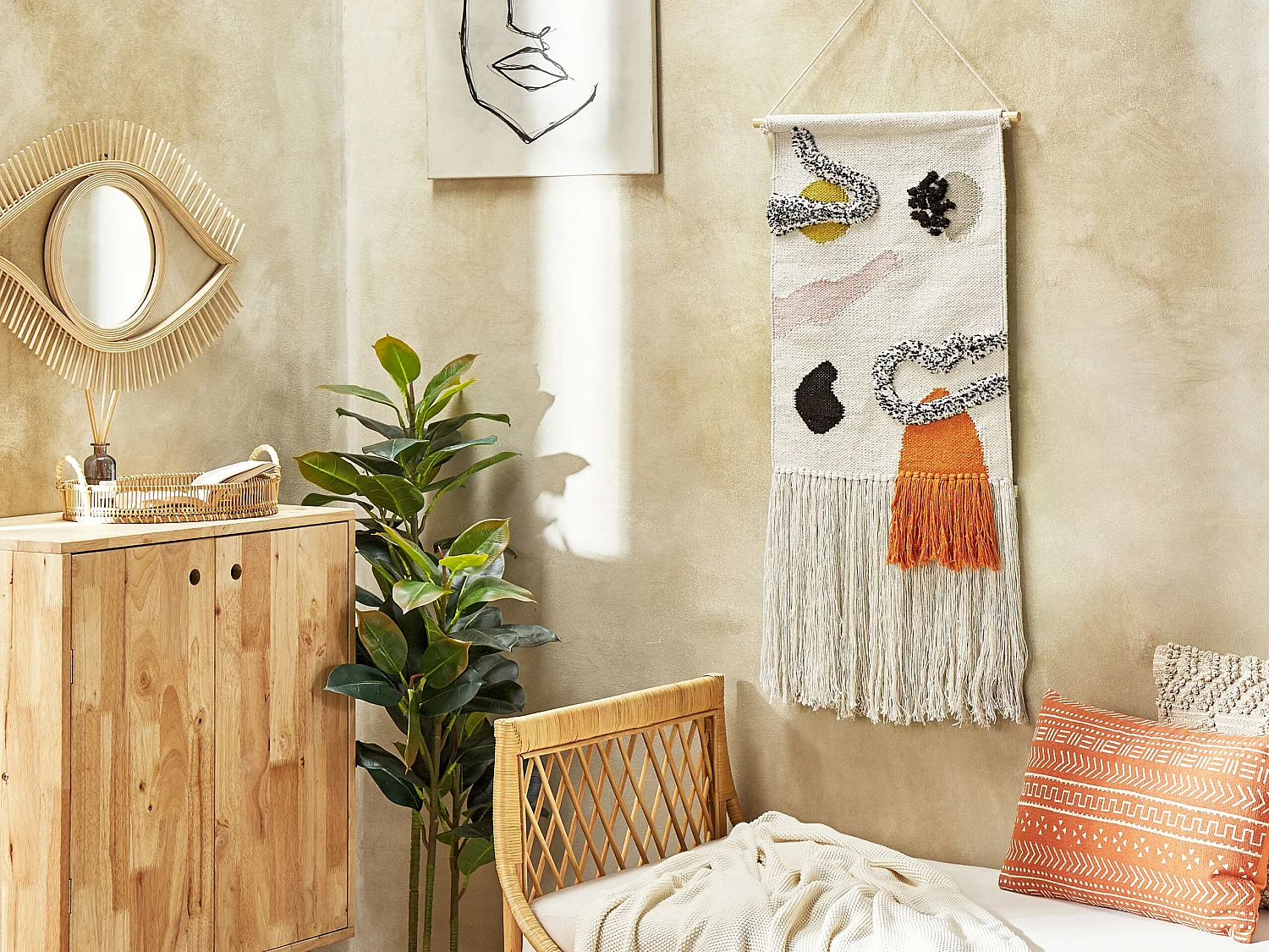 Stoffen wanddecoratie KALAT Katoen 123 cm Multicolor