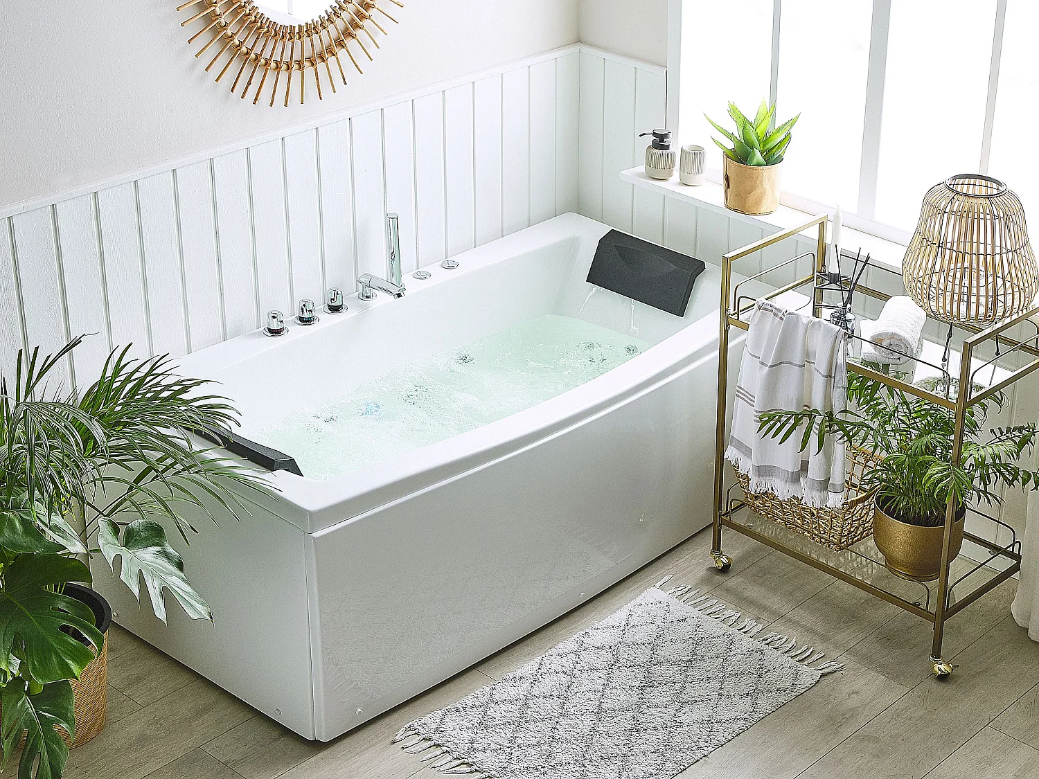 Hoek bubbelbad met LED MOOR 173 x 82 cm Wit