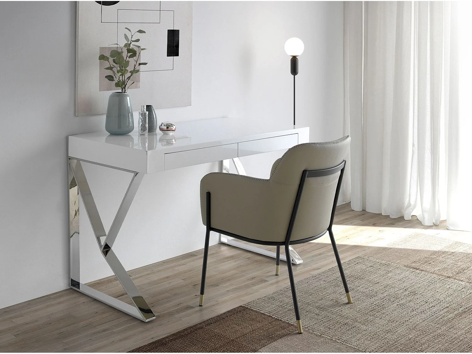 Bureau van wit hout en verchroomd staal 3014 ANGEL CERDA
