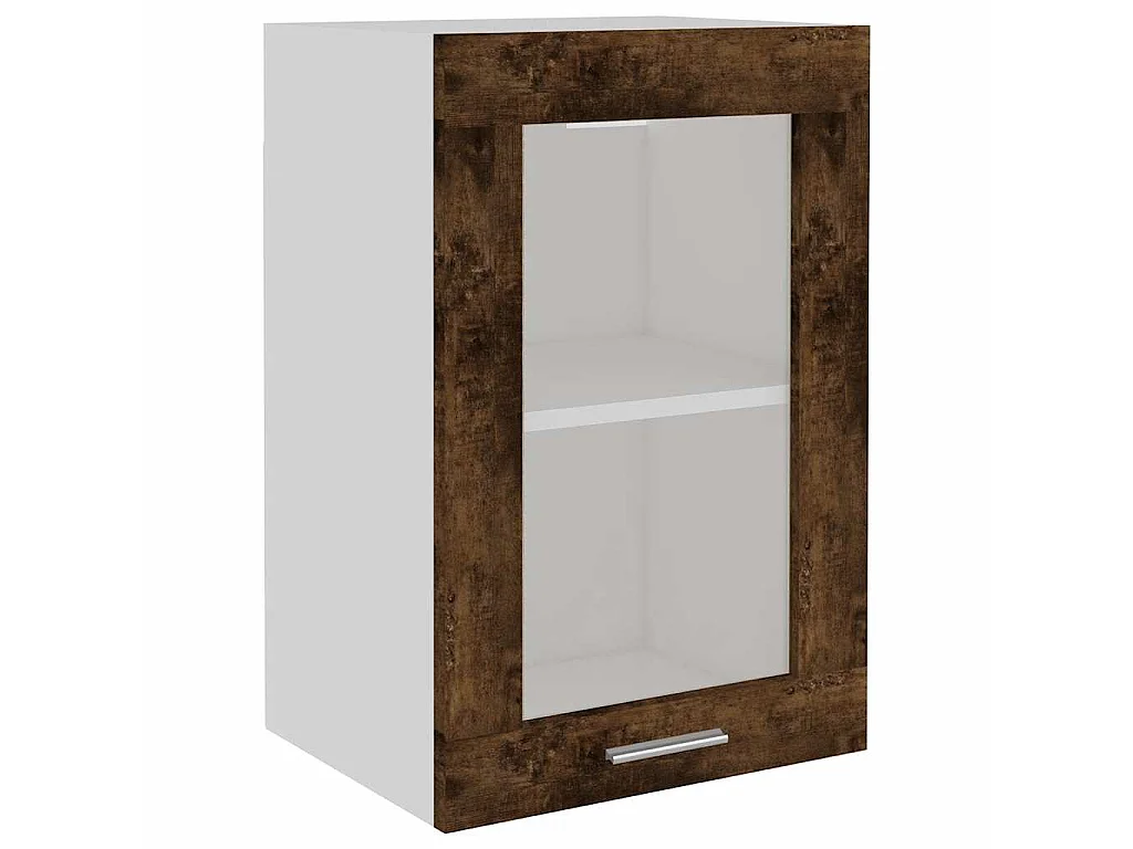 Bovenkast Lyon 40x31x60 cm glas en bewerkt hout gerookt eikenkleurig